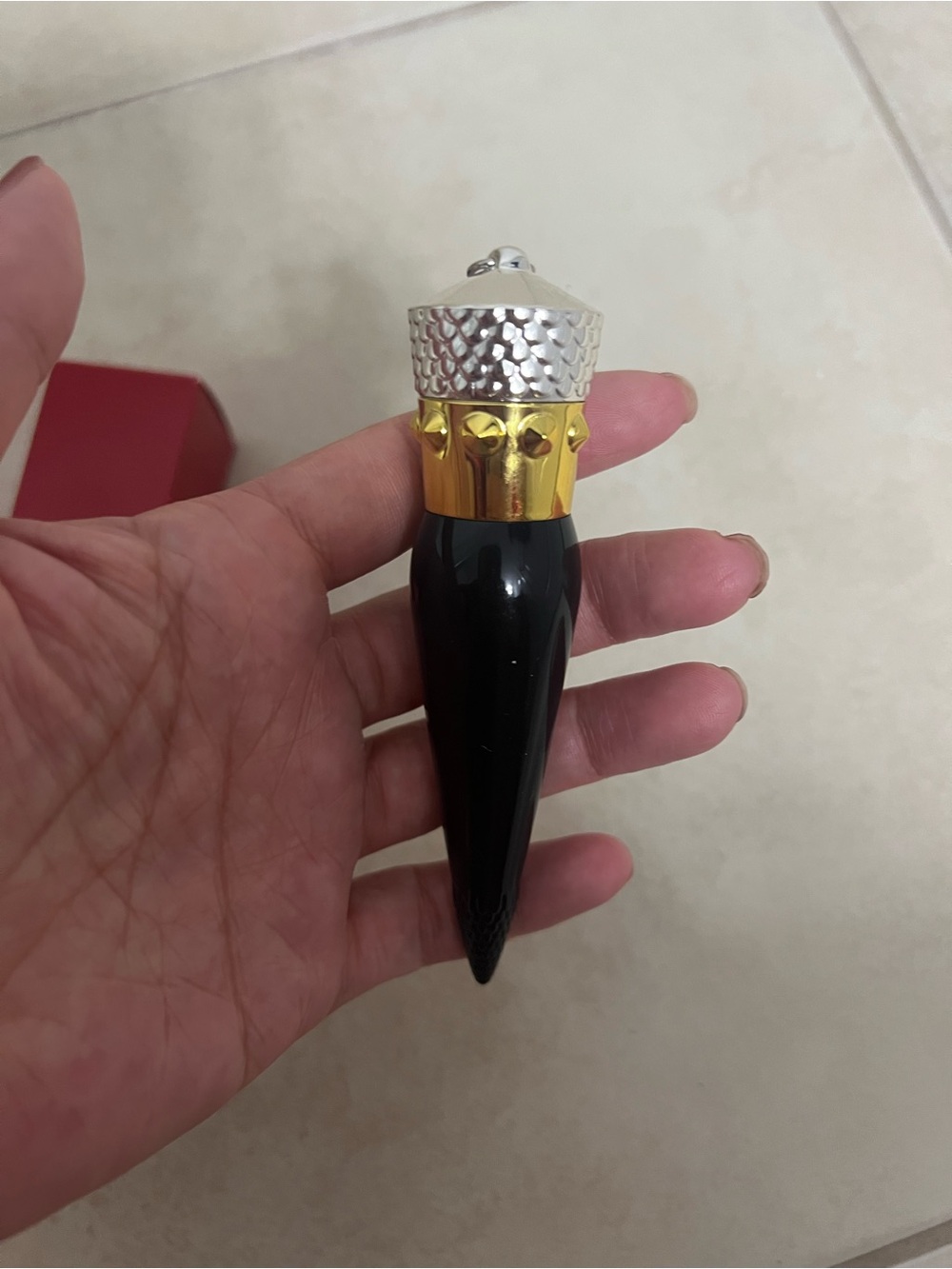 Christian Louboutin Black and Gold Spike Lipstick Case
